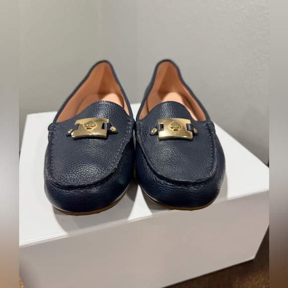 Kate Spade Carmen Driving Loafers Navy Blue Gold Pebbled Leather Women’s 10 - Picture 2 of 10